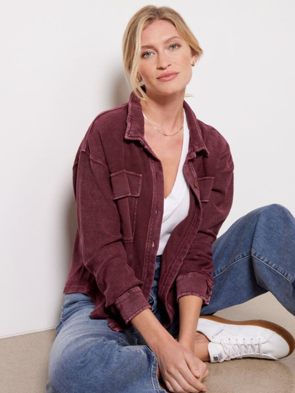Evereve Maroon Longsleeve Button Down Shacket